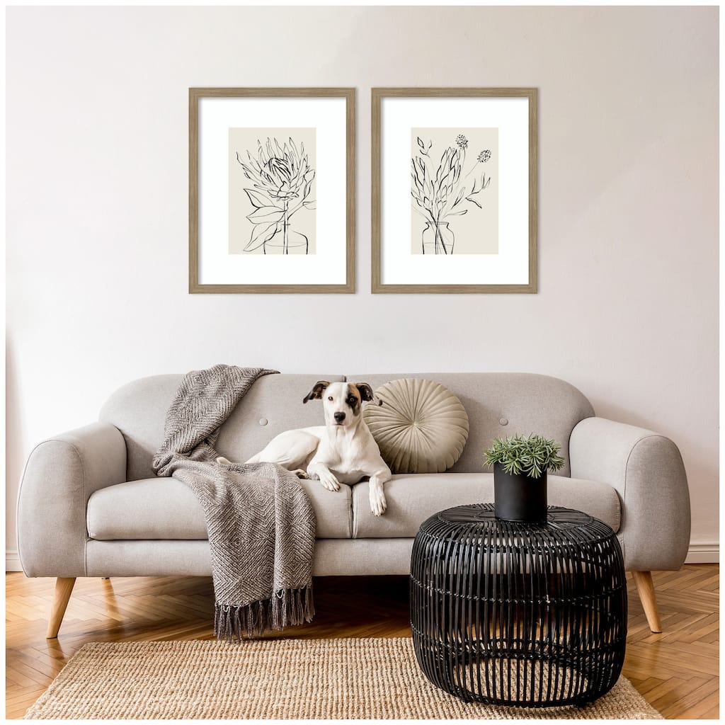 Kate and Laurel SB Protea Sketch No. 1 & No. 2 2 Piece Framed Wall Art Print Set by Sara Berrenson
