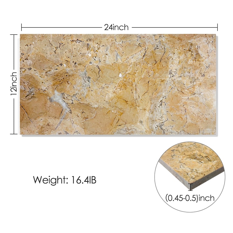 Roomfitters Gold Yellow Beige Natural Marble Tile, Polished Stone for Floor & Wall, Genuine Marble, 4-Piece Box