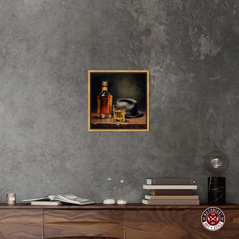 Notoriart Whiskey And Vintage Hat Framed Bar Cart Art For Men