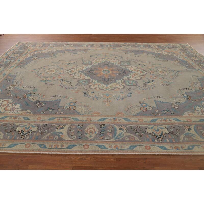 Tabriz Vintage Persian Area Rug Hand-Knotted Wool Carpet - 9'11" x 12'11"