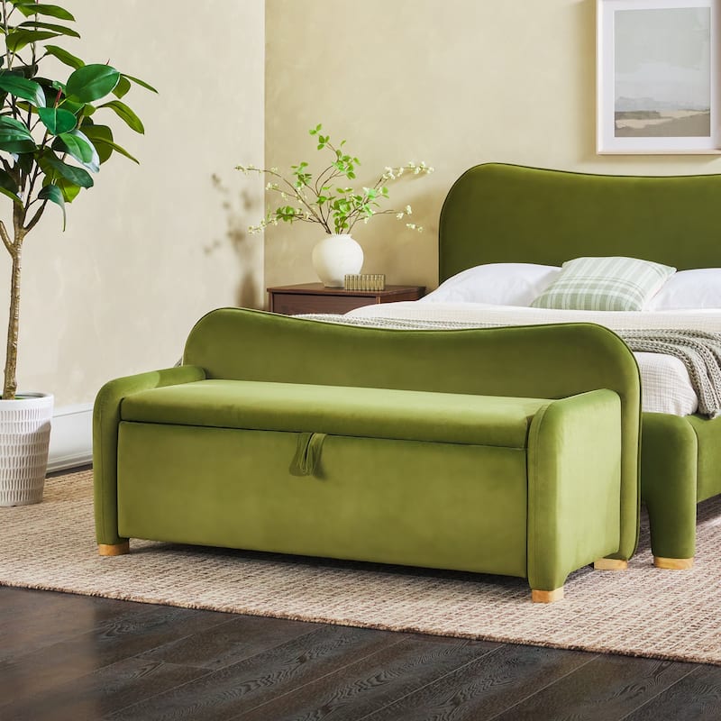 Walker Edison Modern Upholstered Curved Bench with Hidden Storage