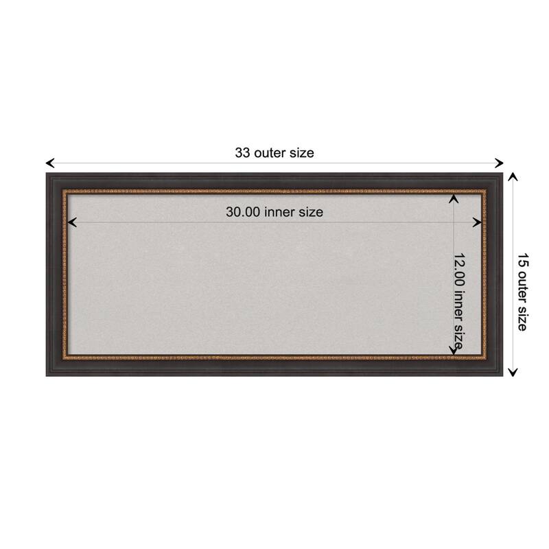 Ashton Black Wood Framed Grey Corkboard Bulletin Board, Organization Board, Pin Board - Board Size 30x12