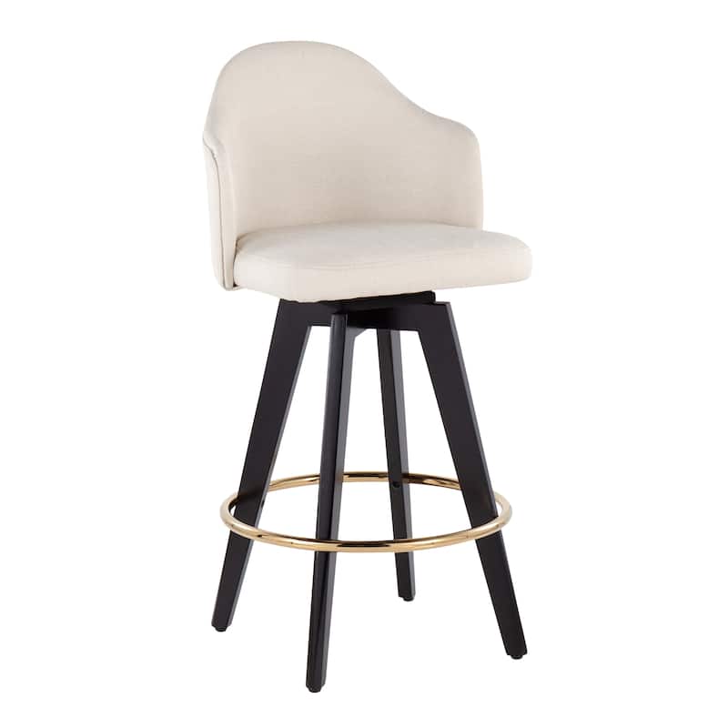 Carson Carrington Valsatra 26" Upholstered Counter Stool with Black Wood Base (Set of 2) - Cream + Gold Footrest