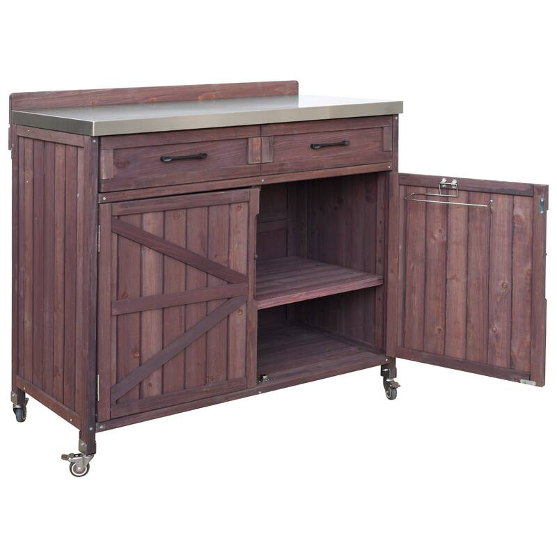 39.4" Outdoor Kitchen Island with Stainless Table Top, Pizza Prep Station with Drawer and Internal Storage Racks