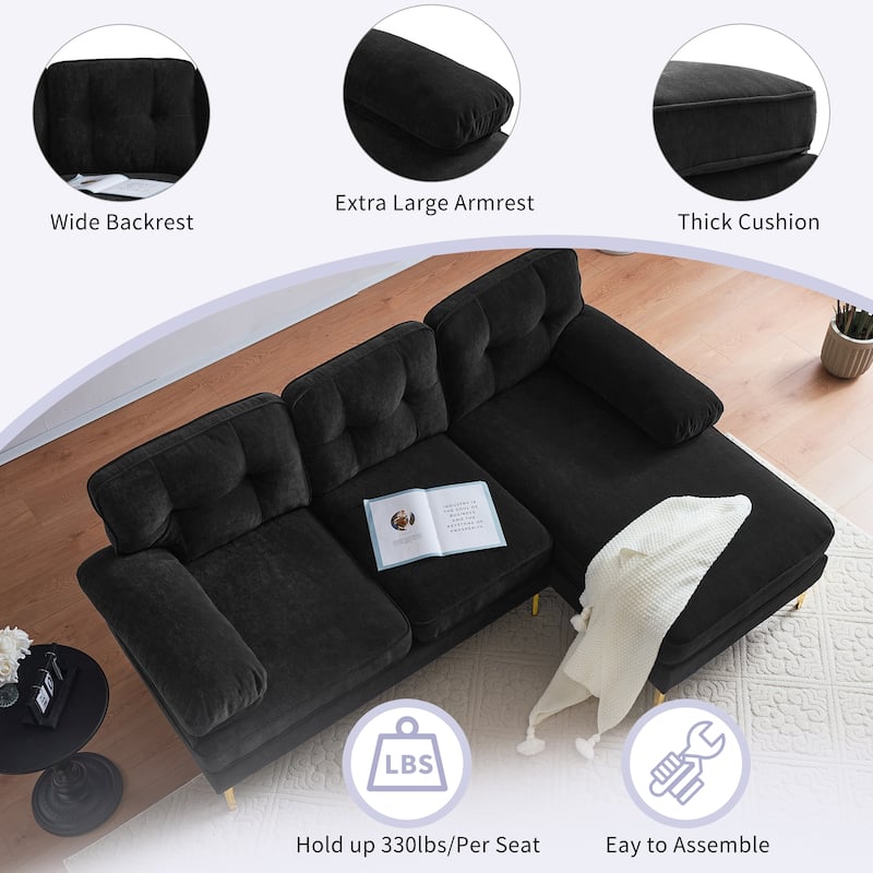 82.6" Velvet L-Shaped Sectional Sofa with Cloud-Like Cushions