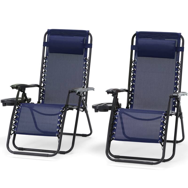 Zero Gravity Lounge Chair Set of 2 – Outdoor Folding Recliners with Cup Holder, Adjustable Headrest, Weather-Resistant Fabric