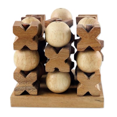 Handmade Wood Game 3D Tic Tac Toe (Thailand) - 9 cm H x 10 cm W x 10 cm D