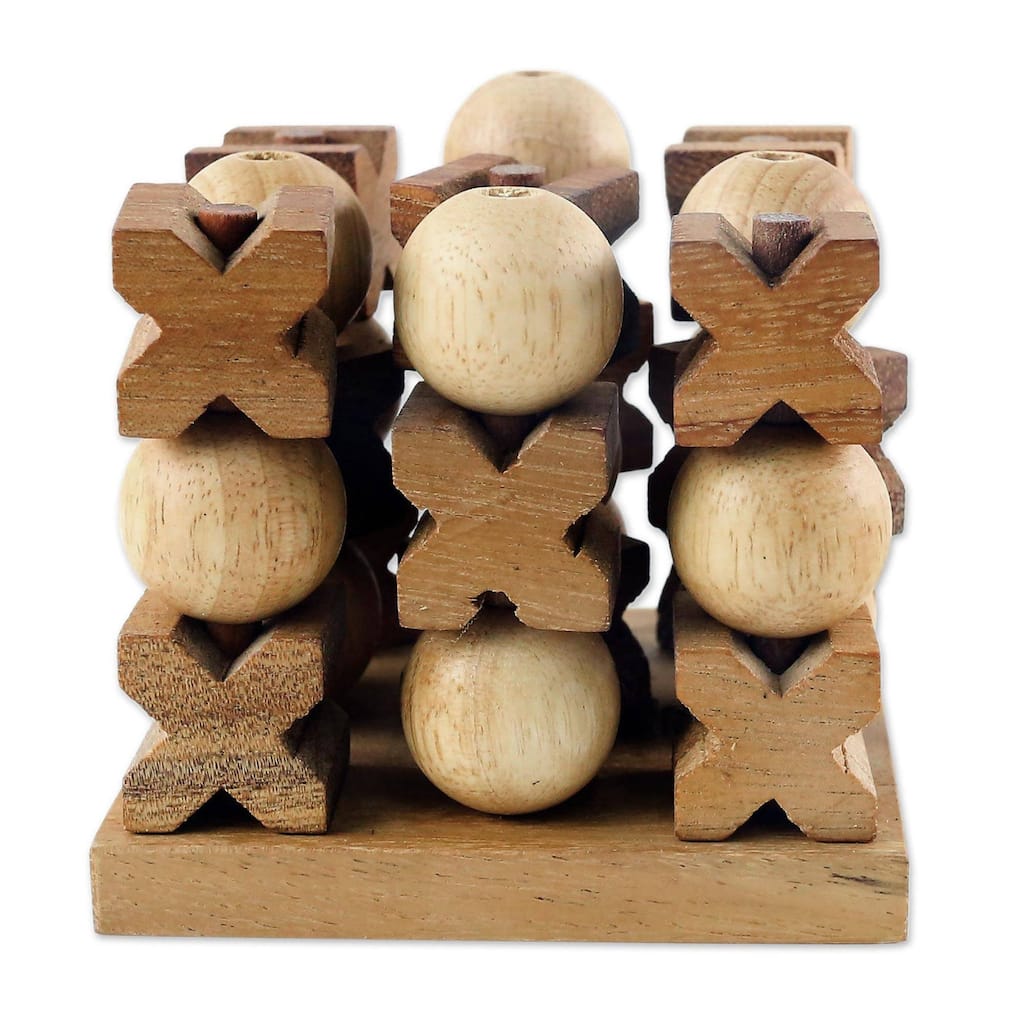 Handmade Wood Game 3D Tic Tac Toe (Thailand) - 9 cm H x 10 cm W x 10 cm D
