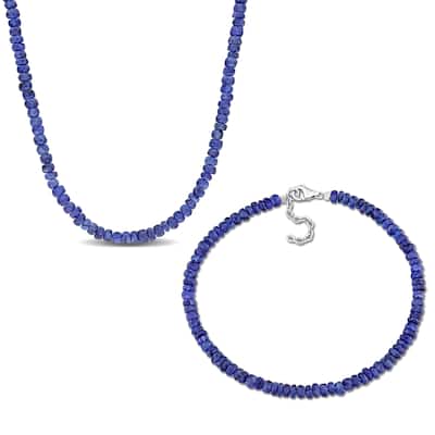 Miadora 37 1/2ct TGW Sapphire Beaded Necklace and Bracelet Set Sterling Silver