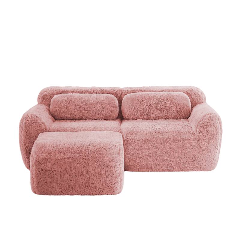 Homy Casa Pink Plush Modular Sectional Sofa Set Soft Cloud Floor Couch