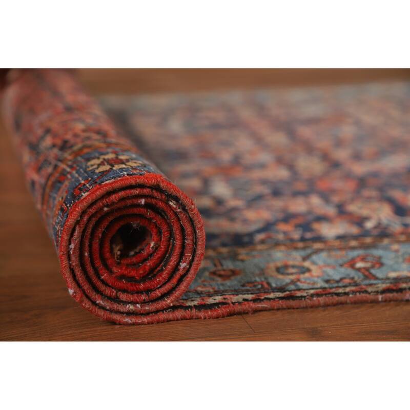 Hand Knotted Oriental 100% Wool Carpet Traditional Geometric Navy Blue & Blues Bidjar Runner Rug - 19' 6'' X 3' 5''