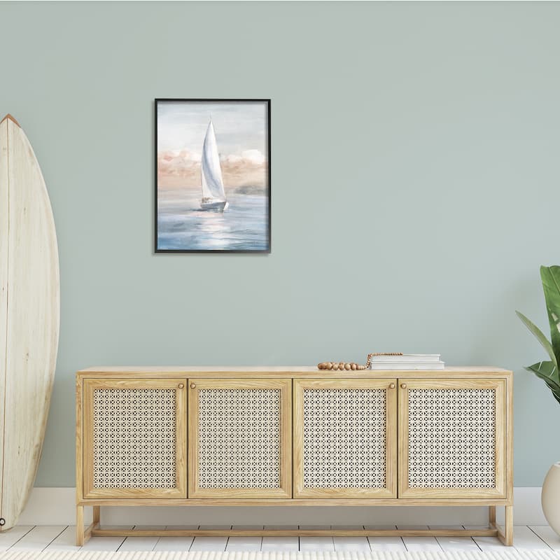 Stupell Sailboat Under Cloudy Morning Sunrise Soft Contemporary Ocean Framed Wall Art