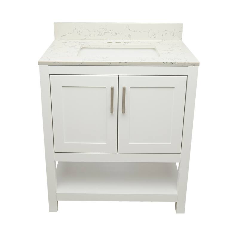 Taos 31" Bathroom Vanity with Cultured Marble Vanity Top Sink in White with White Basin - White - Lyra White