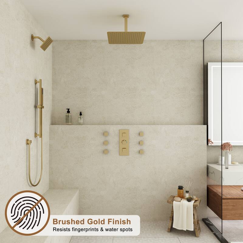 CASAINC Dual Heads High Pressure 16 Inch 4 Function Shower Head Shower System with Sliding Rod Handheld Shower and 6 Body Jet