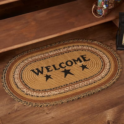 Kettle Grove Jute Rug Oval Stencil Welcome w/ Pad 20x30 - 20" x 30" Oval