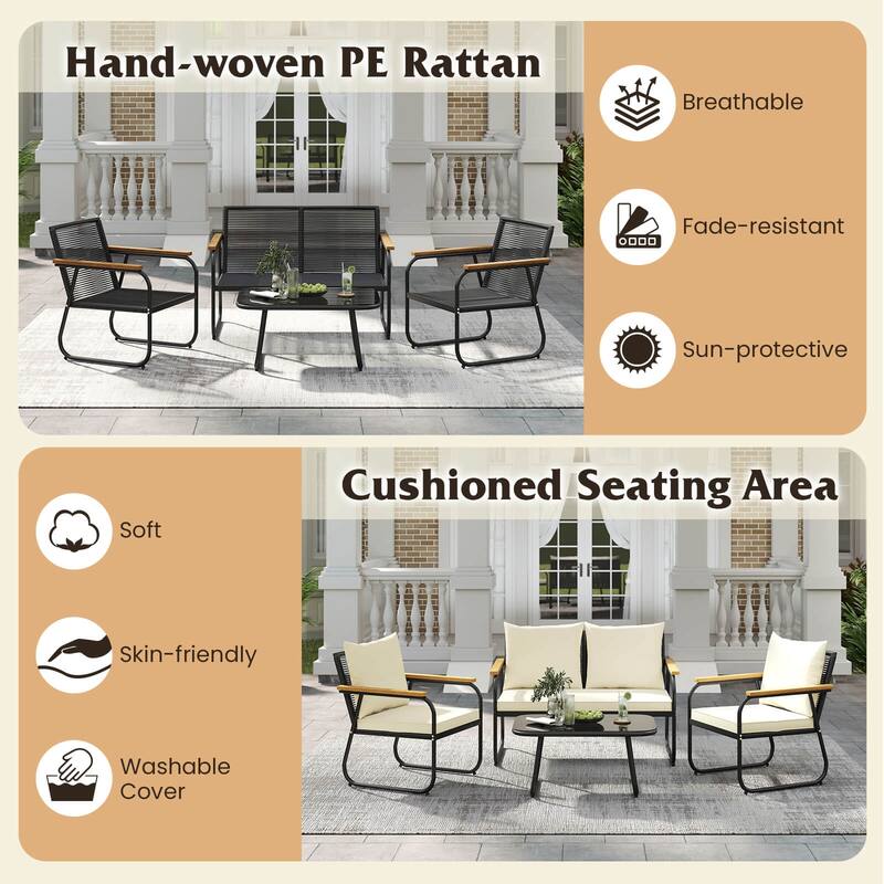 Costway 4/8 PCS Patio Furniture Set with Tempered Glass Coffee Table