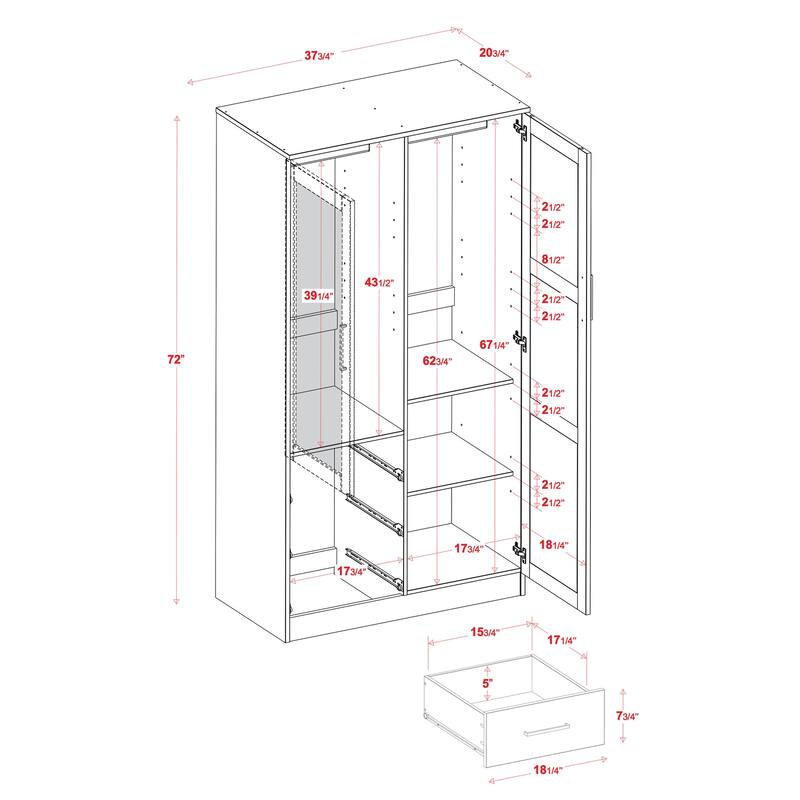 Palace Imports 100 Solid Wood Metro Wardrobe Armoire with Optional