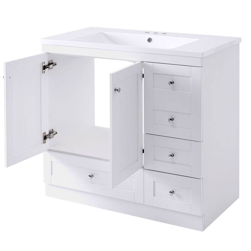36 inch MDF Freestanding Bathroom Vanity Set with Integrated Resin Sink with Soft Close