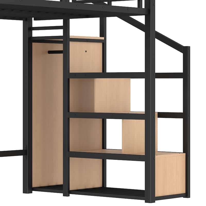 GDFStudio - Cherry Loft Bed with Desk, Wardrobe and USB Ports and LED Lights