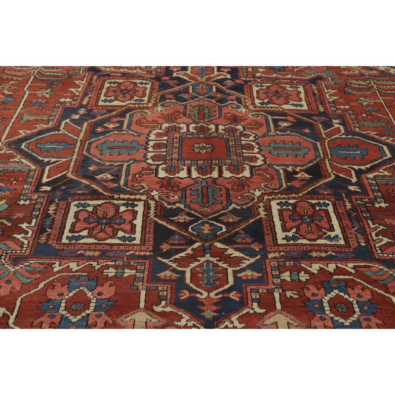 Hand Knotted Oriental 100% Wool Carpet Traditional Medallion Oranges & Rust Heriz (serapi) Area Rug - 11' 0'' X 10' 4''