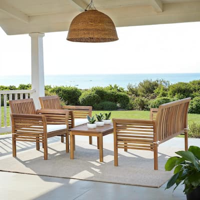 SAFAVIEH Carson Outdoor Acacia Solid Wood 4-Piece Conversation Patio Set