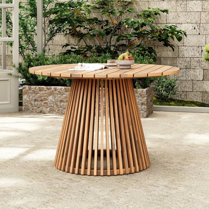 Outdoor Acacia Wood Patio Dining Table, 47.25-inch extra-large round dining table,for Backyard, Lawn, Balcony