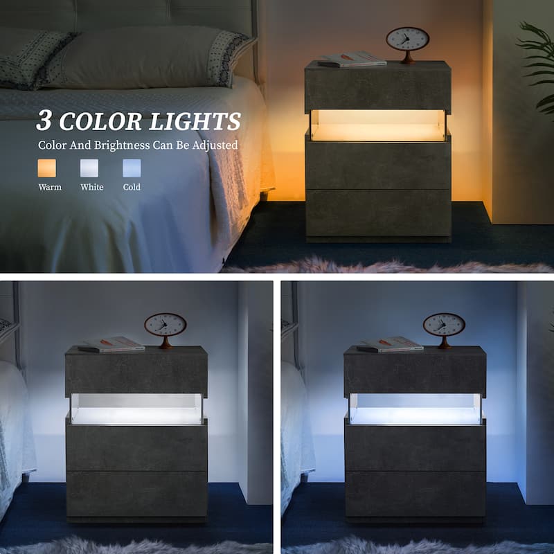 LED Nightstands, 3 Drawer Dresser for Bedroom End Table with Acrylic Board LED Bedside Tables