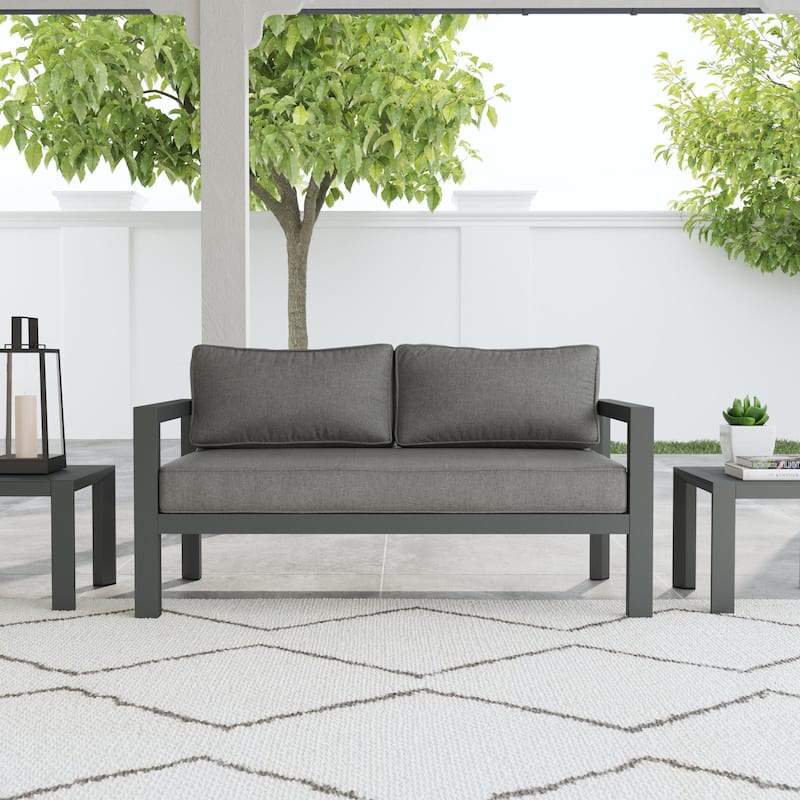 Grayton Gray Aluminum Outdoor Aluminum Loveseat - 61" x 32" x 29"