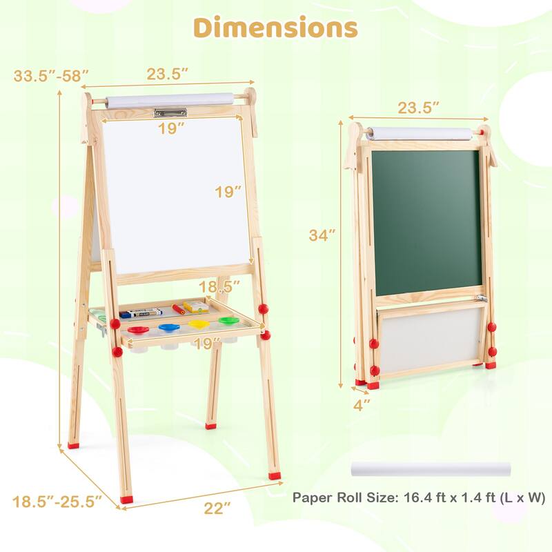 Gymax Wooden Art Easel for Kids 3 in 1 Height Adjustable Foldable