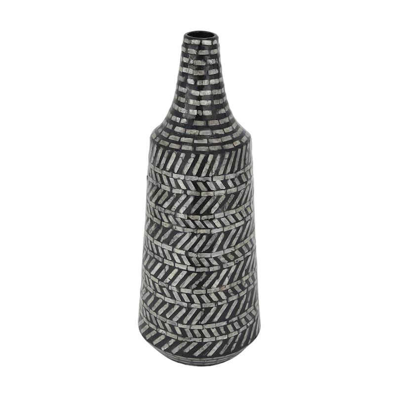 Mother of Pearl Shell Tribal Handmade Decorative Vase - Black - Roche River Decor - Black - 8"W, 22"H