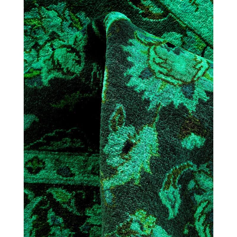 Overton Hand Knotted Wool Vintage Inspired Modern Contemporary Overdyed Green Area Rug - 3' 2" x 5' 2"