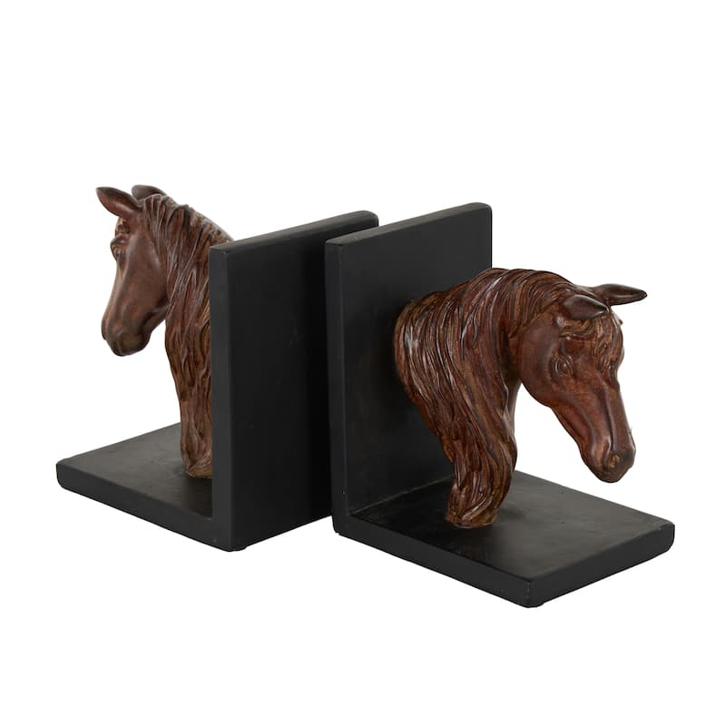 Polyresin Horse Head Bookends with Black Stands - Set of 2 Copper - Roche River Decor - 4"W x 6"L x 6"H