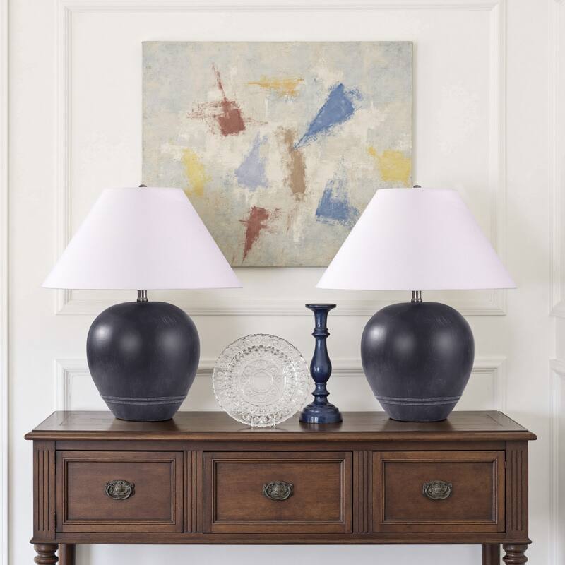 2 Pack Global Ceramic Accent Table Lamp with Linen Shade