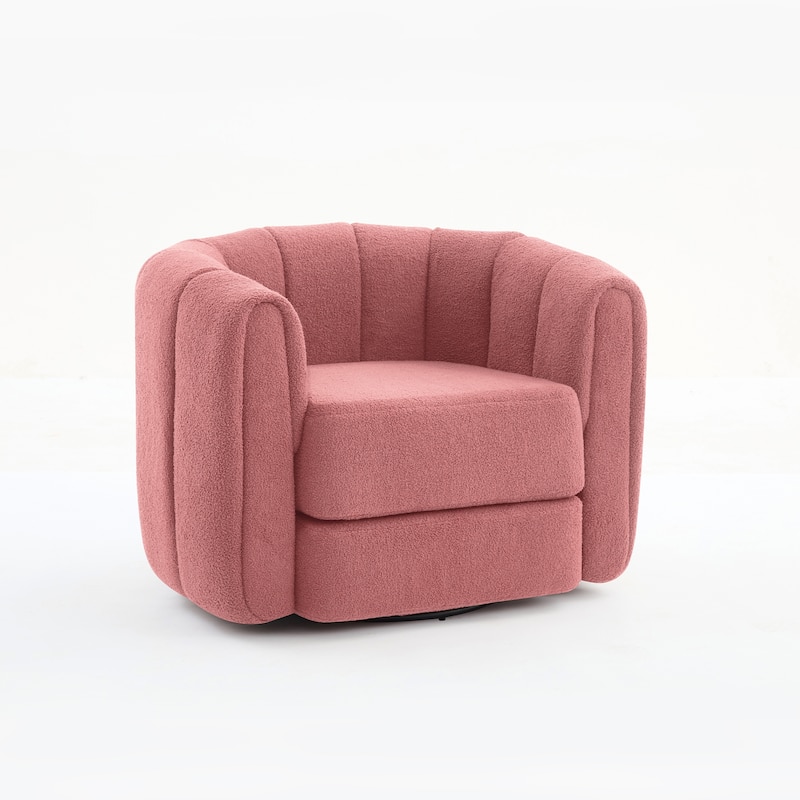 GDFStudio - Elodie Wide Teddy Swivel Armchair with Wooden Side Base, Modern Comfy Accent Chair