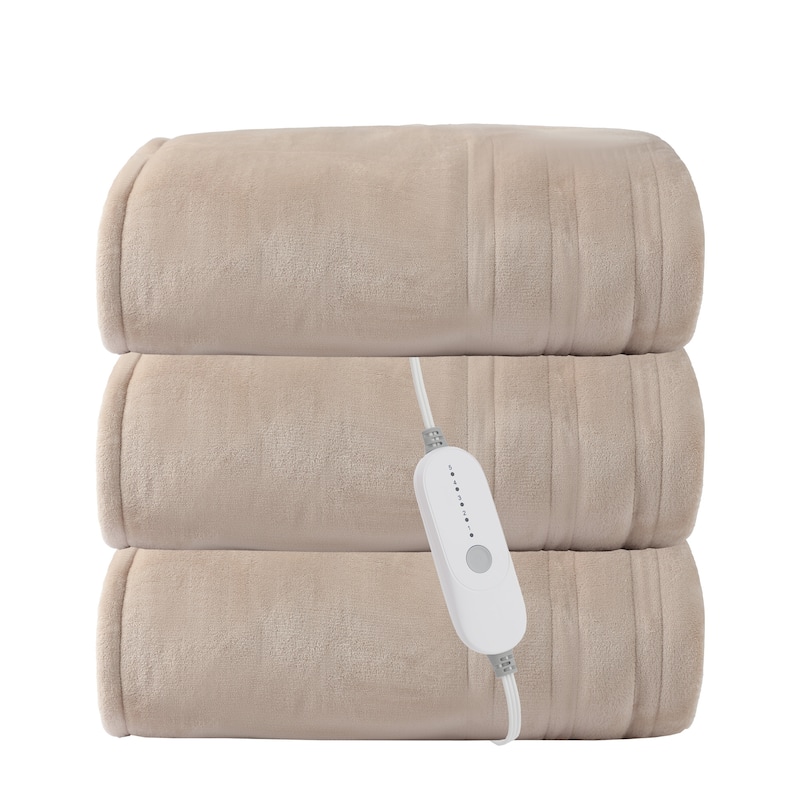 Flannel Electric Heated Blanket With Controller - 72"*84" - Khaki