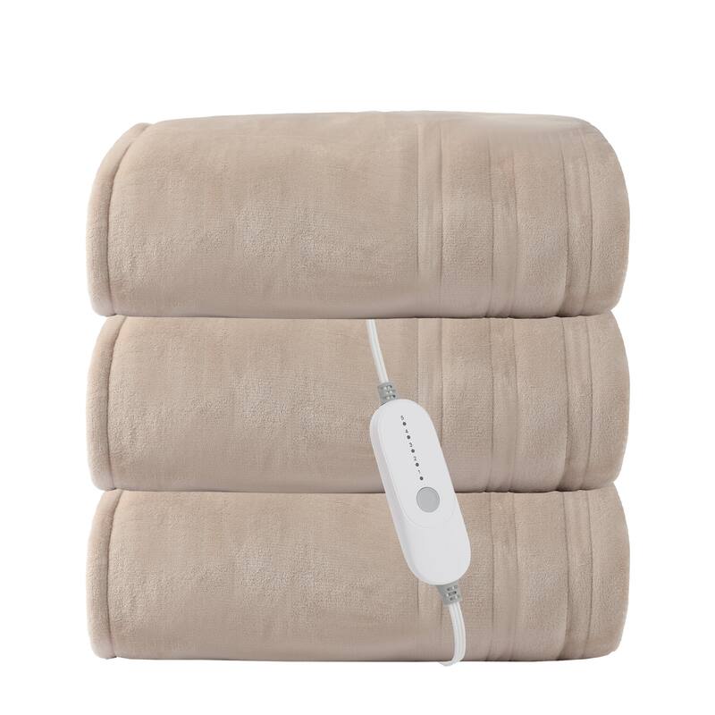 Reversible Flannel and Sherpa Electric Heated Blanket with Adjustable Heat and Auto Shut-Off