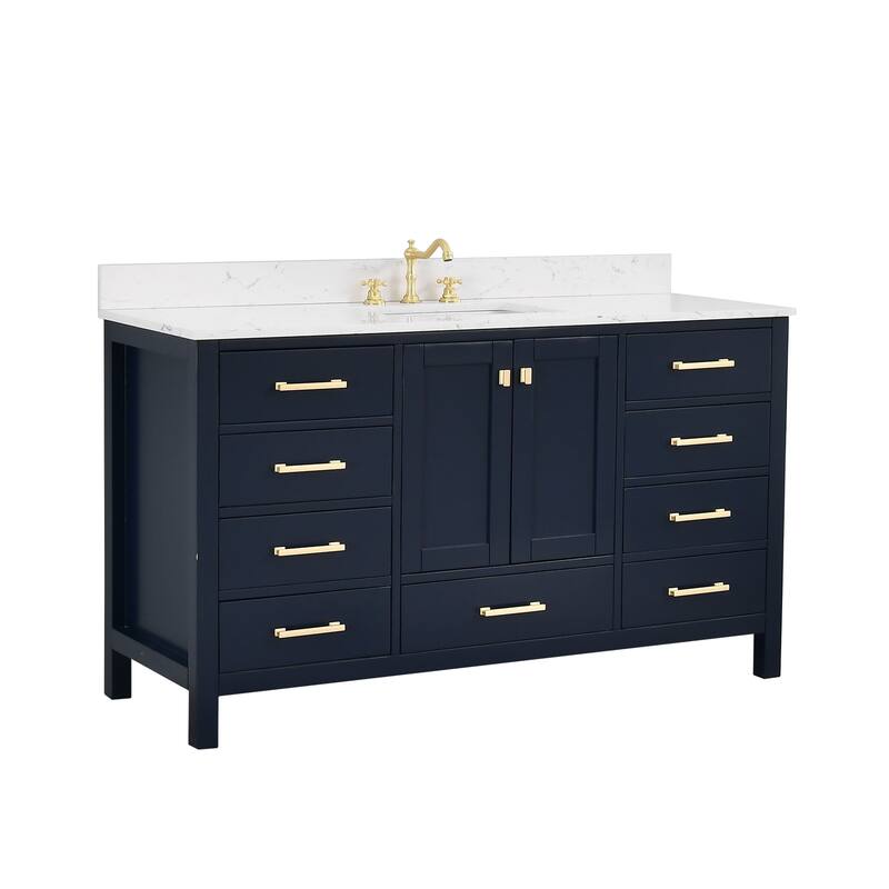 PROOX 60 in. W x 22in.D Freestanding Bath Vanity Engineered Top Single Rectangular Sink - Blue