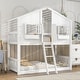 preview thumbnail 2 of 7, Twin over Twin House Bunk Bed with Roof Window Door with Safety Guardrails and Ladder, Natural/White