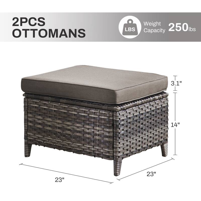 Gymojoy Outdoor Wicker Ottomans, Durable & Weather-Resistant with Olefin Cushions