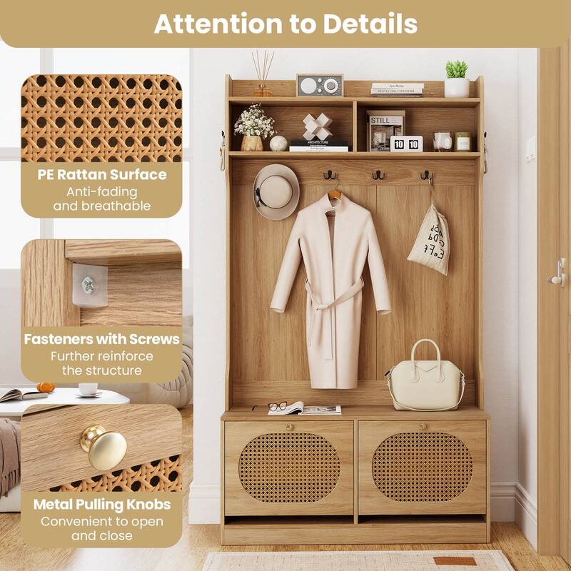 Costway 4-In-1 Hall Tree Entryway Bench with Coat Rack & Flip Drawers - See Details