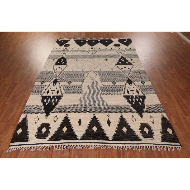 Geometric Moroccan Rug Hand-Knotted Wool Carpet - 8'9"x 12'7"