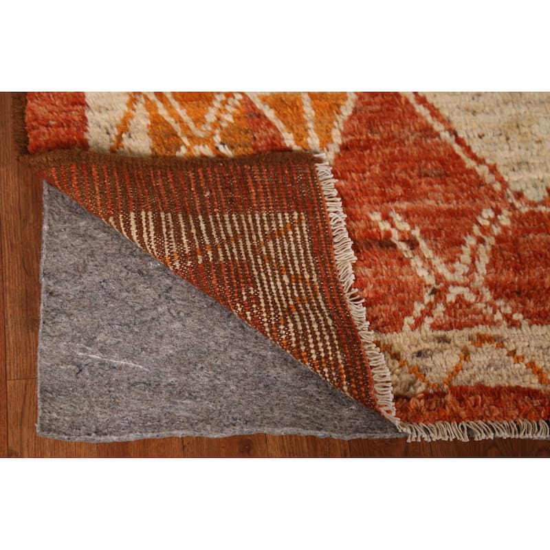 Orange Geometric Moroccan Oriental Rug Handmade Wool Carpet - 6'1" x 8'6"