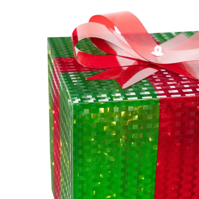 Set of 3 Red Green Lighted Gift Box Outdoor Patio Christmas Decor 10"