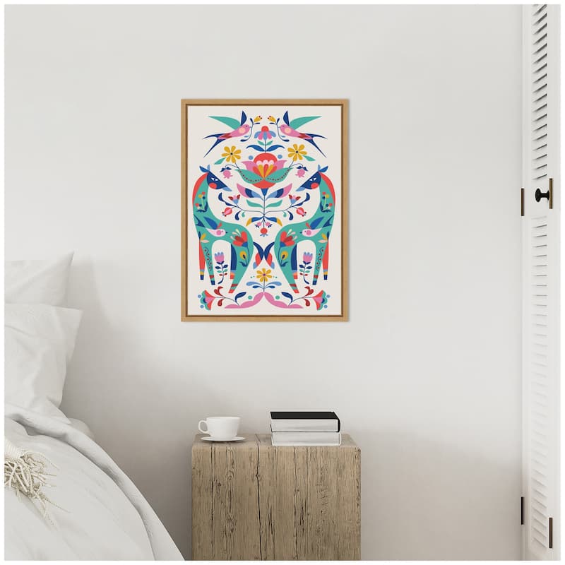 Kate and Laurel Sylvie Folk-art Horses and Birds Framed Canvas by Rachel Lee