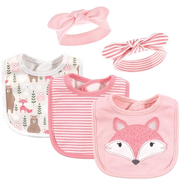 slide 1 of 1, Hudson Baby Infant Girl Cotton Bib and Headband Set 5pk, Miss Fox, One Size - Miss Fox - One Size One Size - Miss Fox