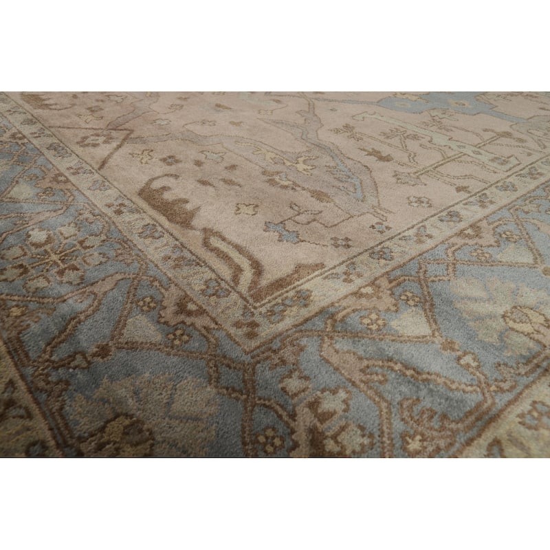Light Brown Oushak Indian Area Rug Hand-Knotted Wool Carpet - 8'4"x 9'9"