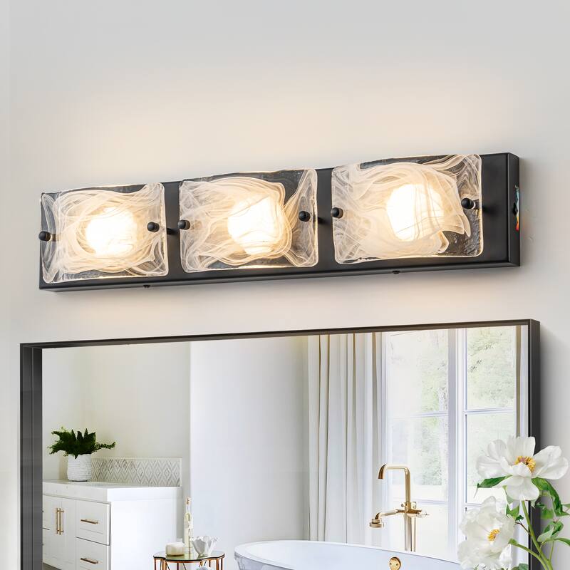3/4-Light Modern Cloud Glass Wall Light Integrated LED Bathroom Vanity Light - Black - 22"W