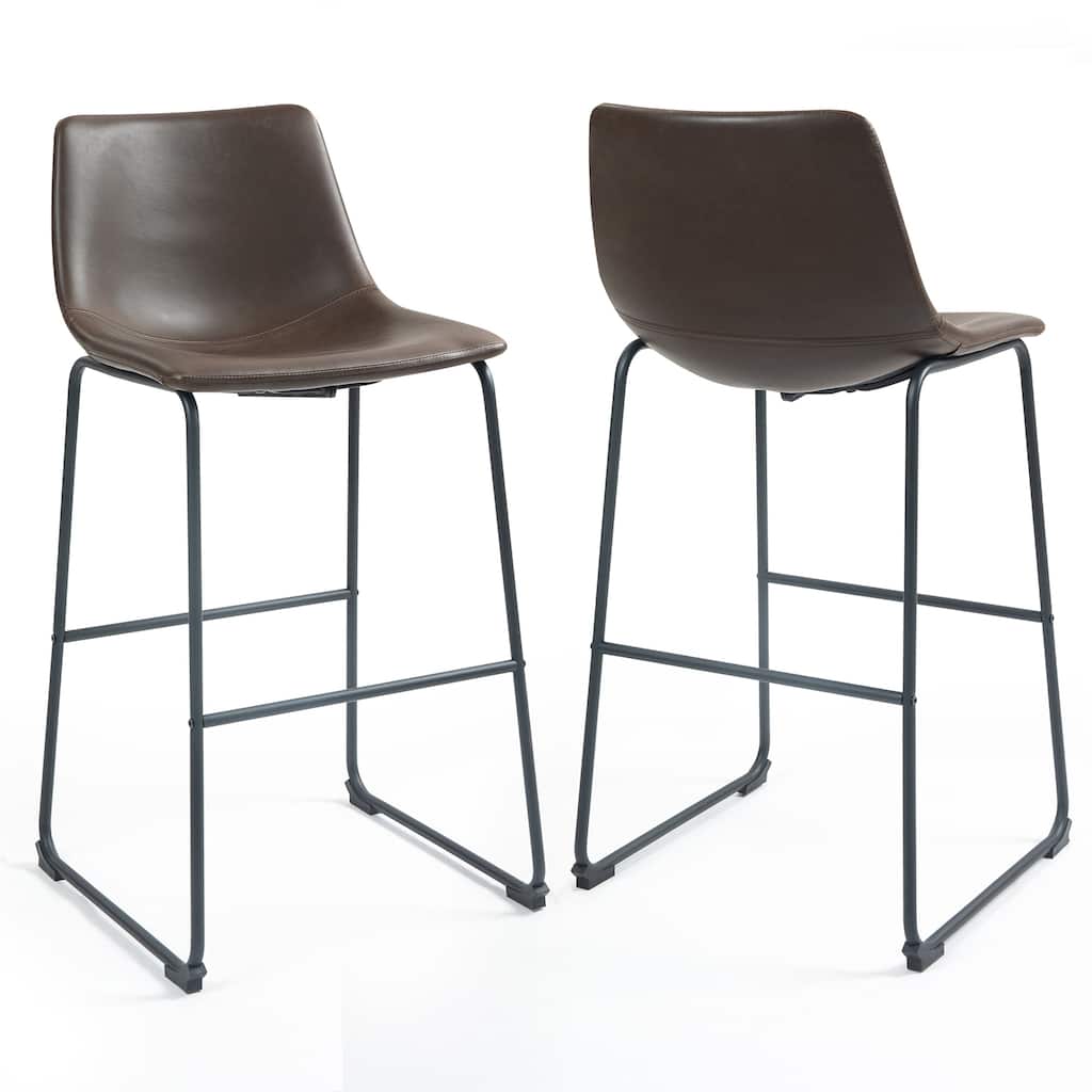 Adan Faux Leather Iron Frame Bar Stool (Set of 2)