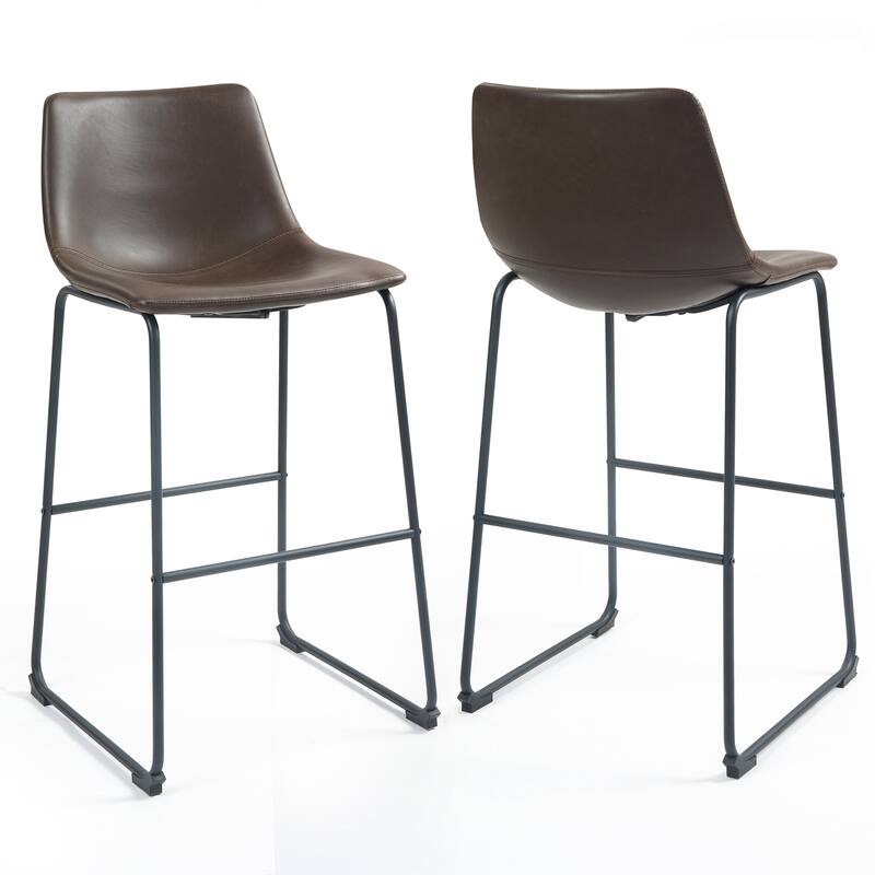 Adan Faux Leather Iron Frame Bar Stool (Set of 2)