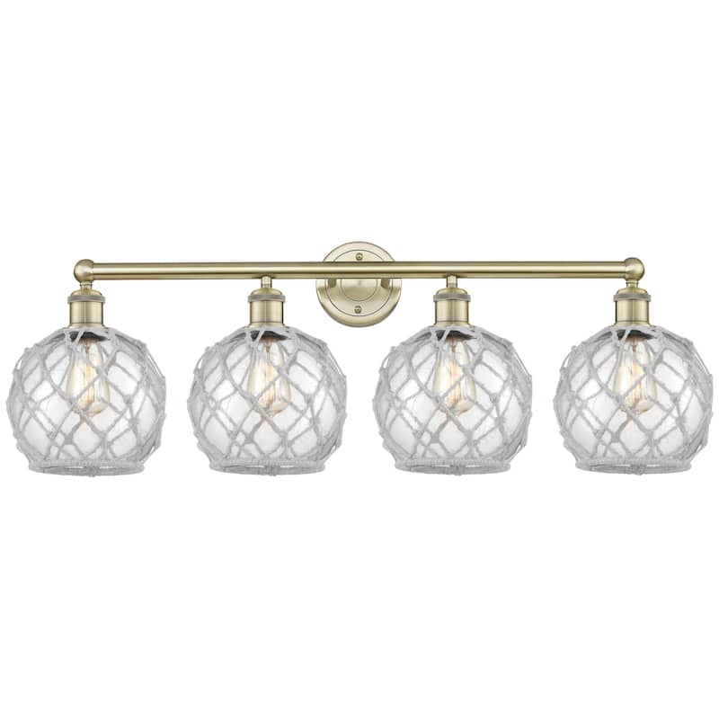 Innovations Lighting 616-4W-13-35 Farmhouse Rope Vanity Farmhouse Rope - Antique Brass / Clear Glass with White Rope